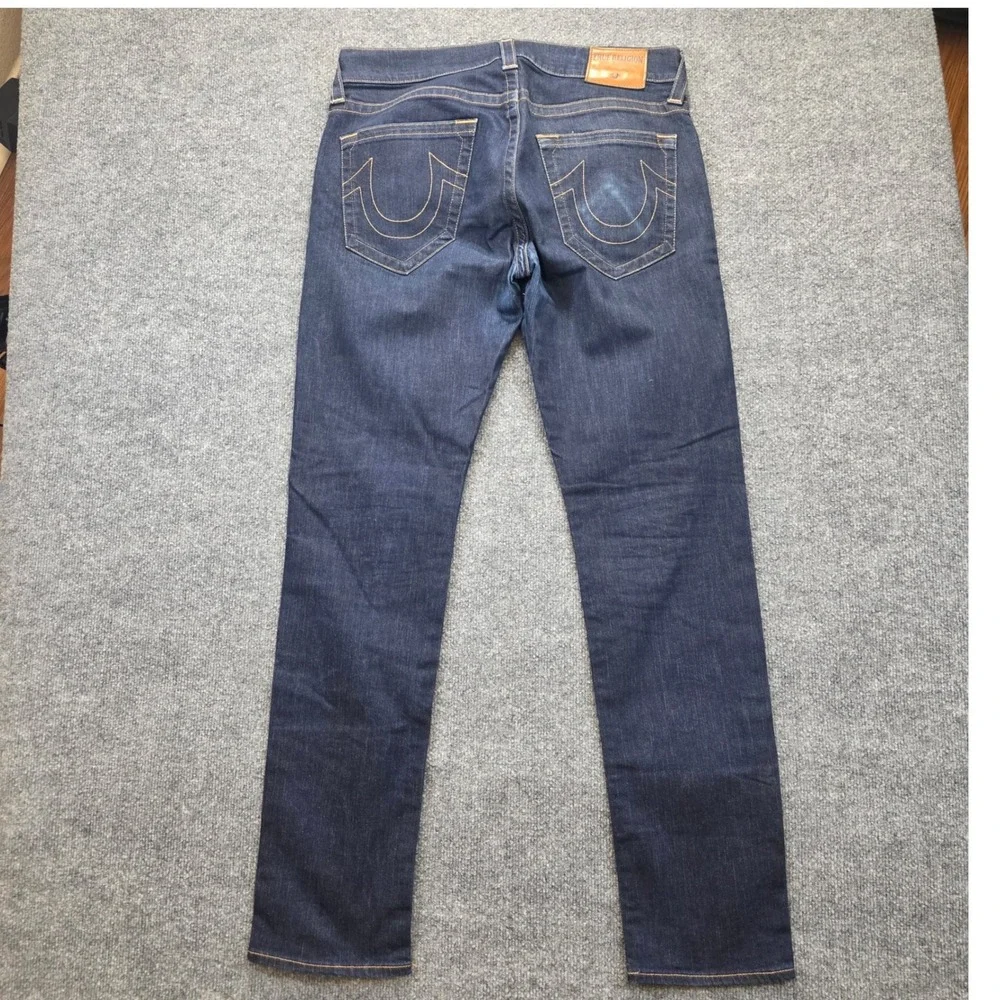 True Religion Geno Relaxed Slim Jeans Men 34X33 Dark Blue No Flap Stitch Stretch